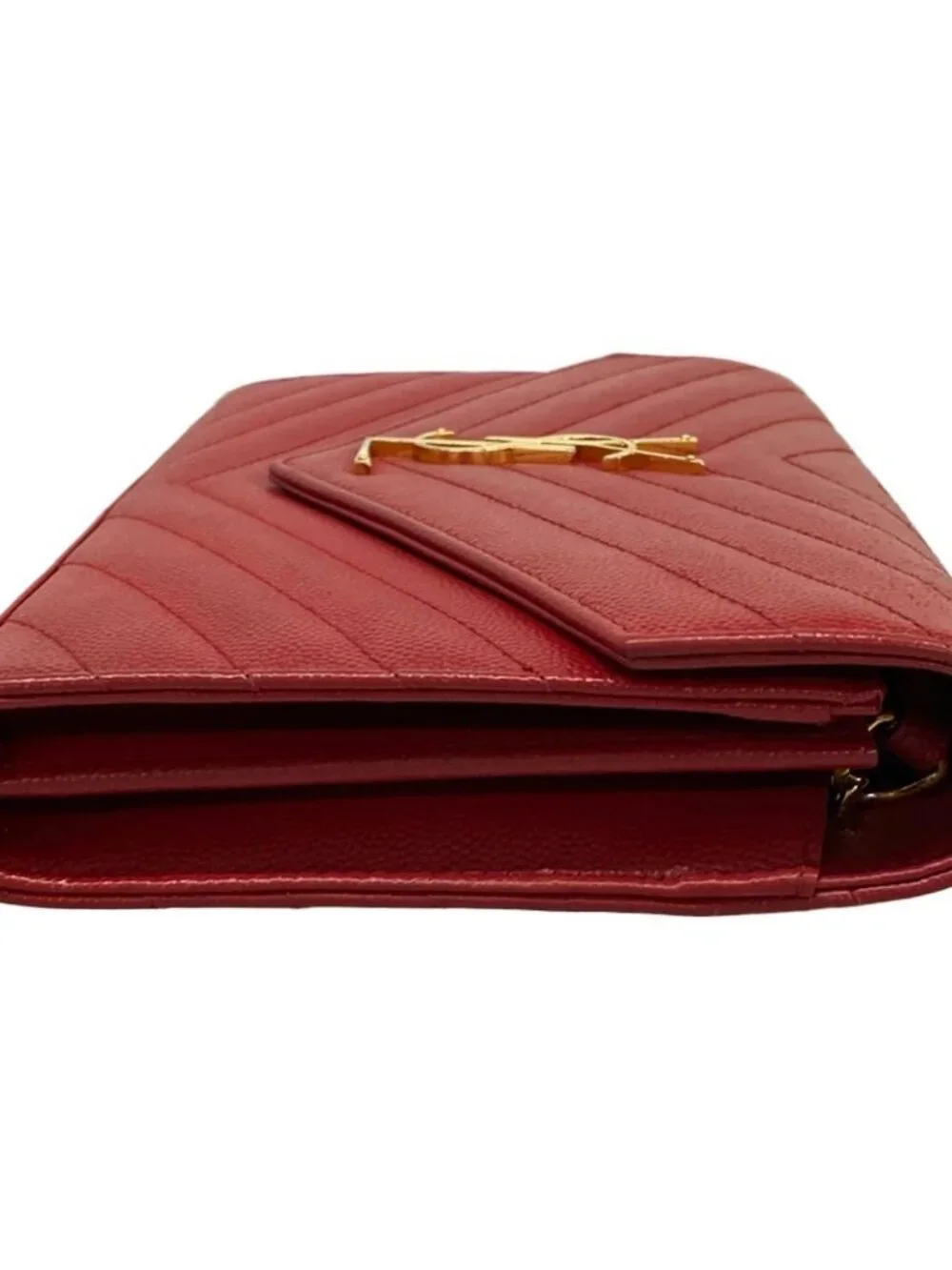 SAINT LAURENT PARIS Monogram Chain Wallet 377828 Red Leather Other Style Wallet - Picture 9 of 12